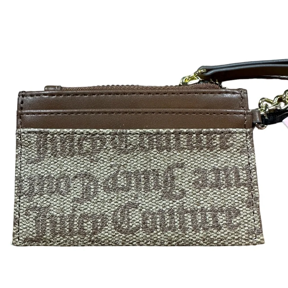 JUICY COUTURE : NWT Brown  Leather Wallet Card Holder Keychain with Gold Logo